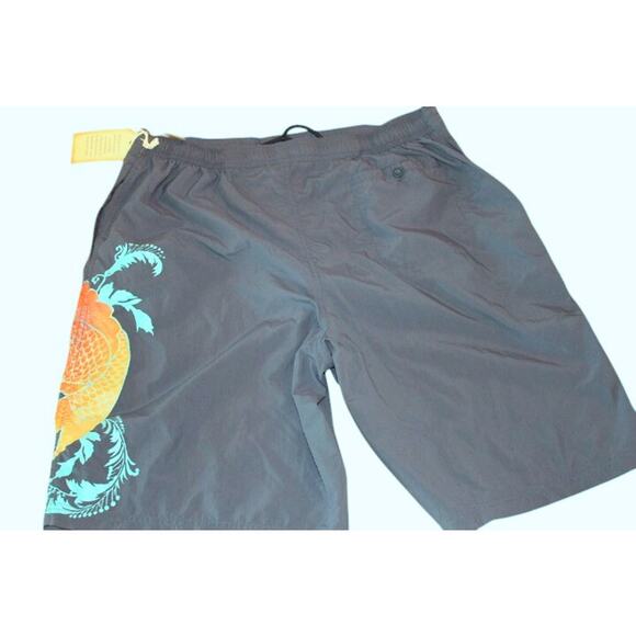 Caribbean Swimwear Men Bathing Suit Large Dark Blue Colorful Anime Koi Print NWT - Picture 2 of 9